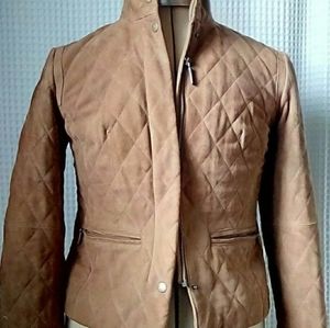 Brooks Brothers Tan Suede Leather Quilted Jacket Size 2